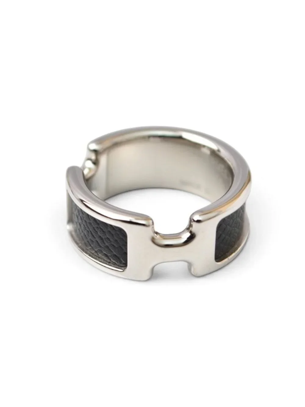 Hermes Ring Olympe PM Leather Metal M Black Silver